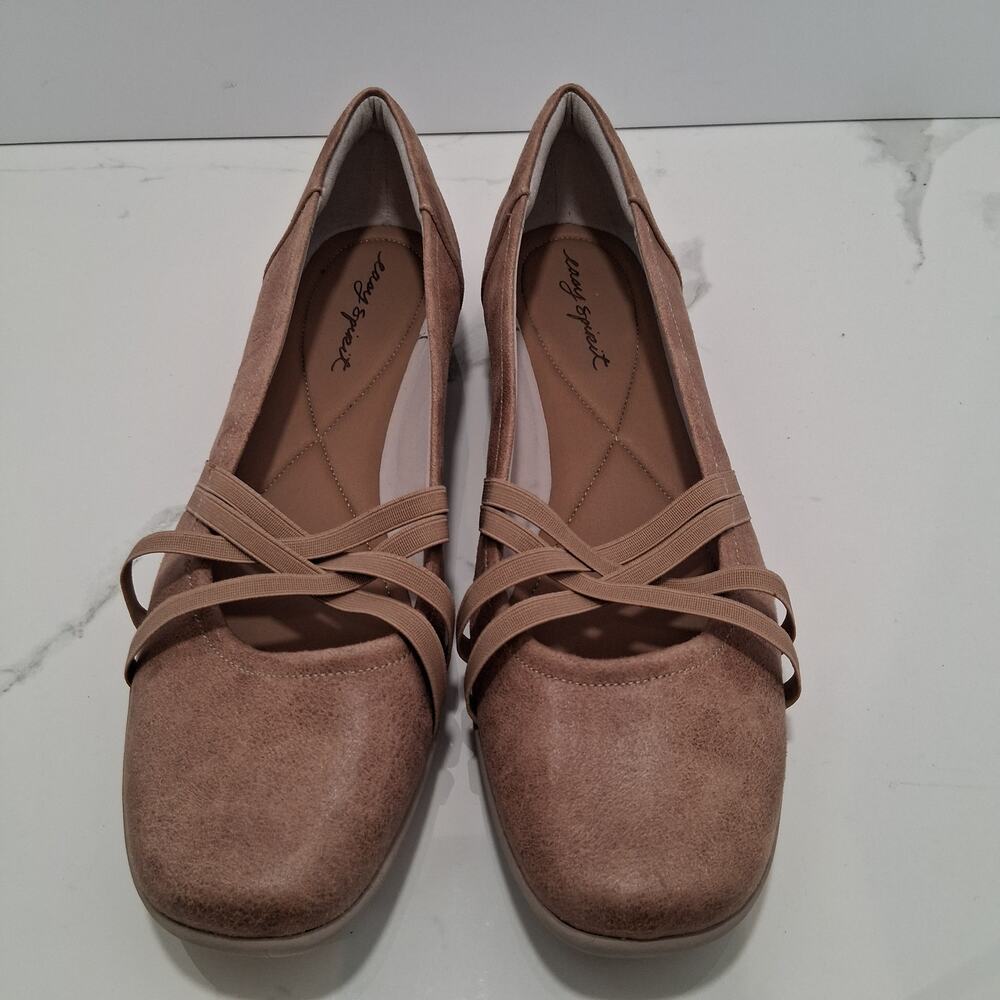 Easy Spirit Aubree Elastic Cross Strap Slip On Flat Cushion Women Tan Size-10M